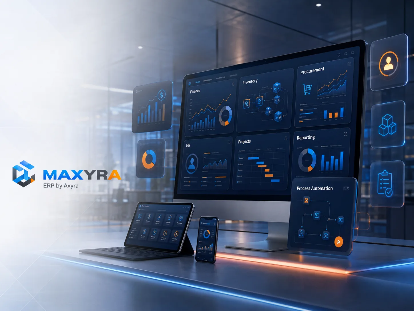Maxyra ERP enterprise business management dashboard